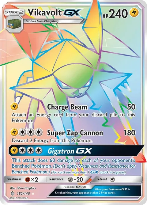 Vikavolt GX Secret Rare #152/145 Holofoil Pokémon card from SM - Guardians Rising