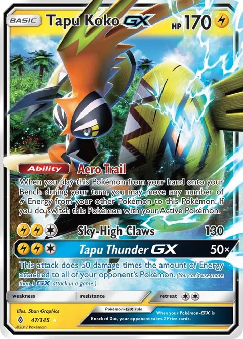 Tapu Koko GX #47/145 Holofoil Pokémon card from SM - Guardians Rising