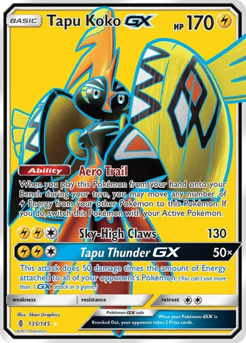 Tapu Koko GX Full Art #135/145 Holofoil Pokémon card from SM - Guardians Rising