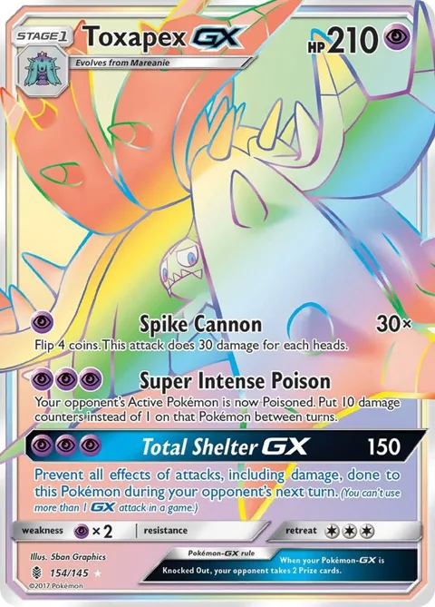 Toxapex GX Secret Rare #154/145 Holofoil Pokémon card from SM - Guardians Rising