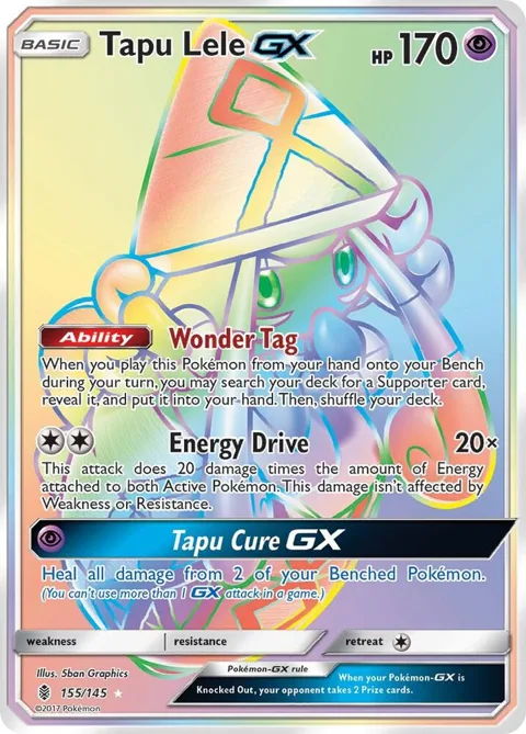 Tapu Lele GX Secret Rare #155/145 Holofoil Pokémon card from SM - Guardians Rising