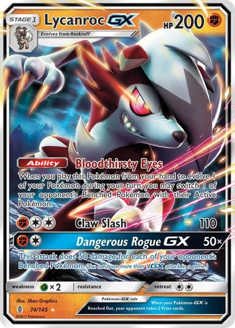 Lycanroc GX #74/145 Holofoil Pokémon card from SM - Guardians Rising