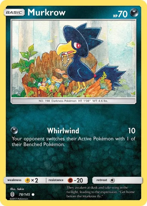 Murkrow #78/145 Reverse Holofoil Pokémon card from SM - Guardians Rising