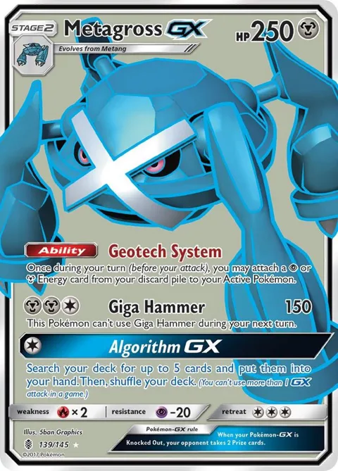 Metagross GX Full Art #139/145 Holofoil Pokémon card from SM - Guardians Rising