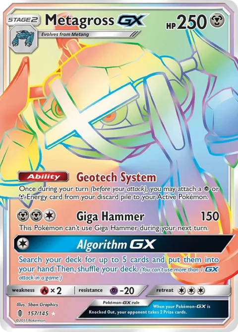 Metagross GX Secret Rare #157/145 Holofoil Pokémon card from SM - Guardians Rising