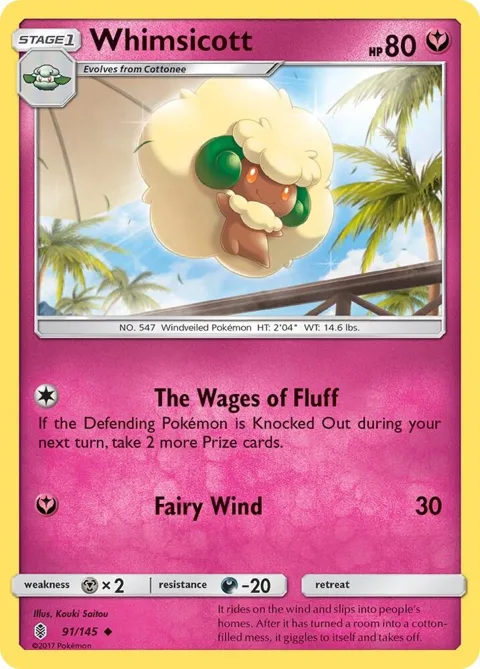 Whimsicott #91/145 Reverse Holofoil Pokémon card from SM - Guardians Rising