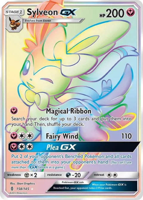 Sylveon GX Secret Rare #158/145 Holofoil Pokémon card from SM - Guardians Rising