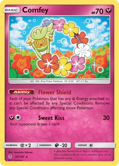Comfey #93/145 Reverse Holofoil Pokémon card from SM - Guardians Rising