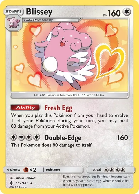 Blissey #102/145 Reverse Holofoil Pokémon card from SM - Guardians Rising