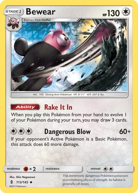 Bewear #113/145 Reverse Holofoil Pokémon card from SM - Guardians Rising