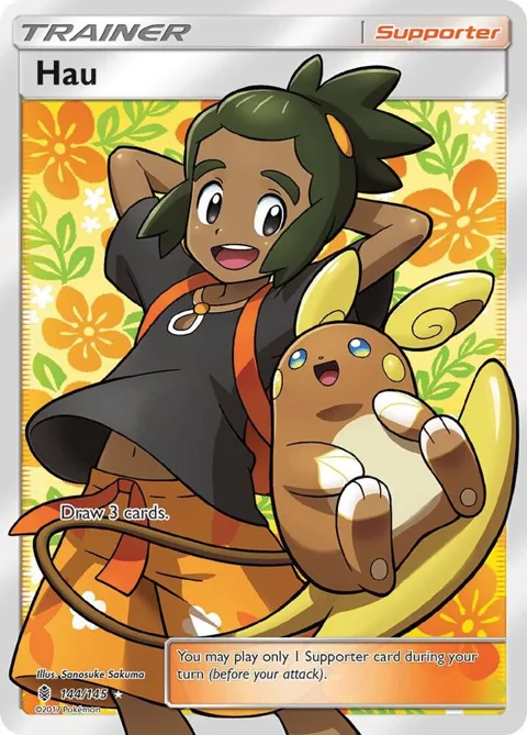 Hau Full Art #144/145 Holofoil Pokémon card from SM - Guardians Rising