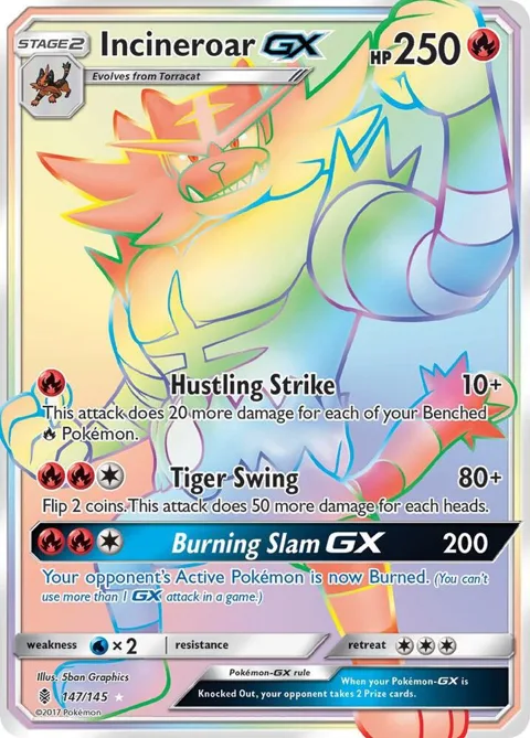 Incineroar GX Secret Rare #147/145 Holofoil Pokémon card from SM - Guardians Rising