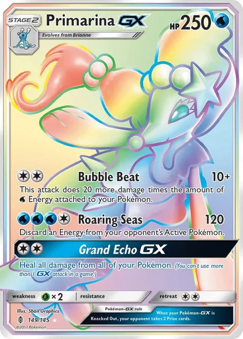 Primarina GX Secret Rare #149/145 Holofoil Pokémon card from SM - Guardians Rising
