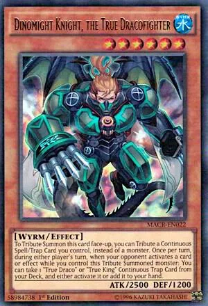 Dinomight Knight, the True Dracofighter MACR-EN022 Yu-Gi-Oh card from Maximum Crisis