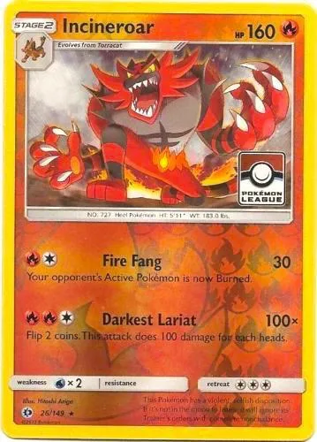 Incineroar - 26/149 Pokemon League #026/149 Reverse Holofoil Pokémon card from League & Championship Cards