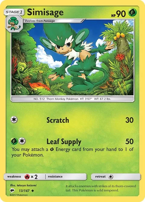 Simisage #13/147 Pokémon card from SM - Burning Shadows