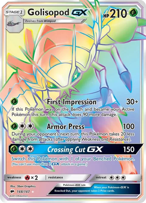 Golisopod GX Secret Rare #148/147 Holofoil Pokémon card from SM - Burning Shadows