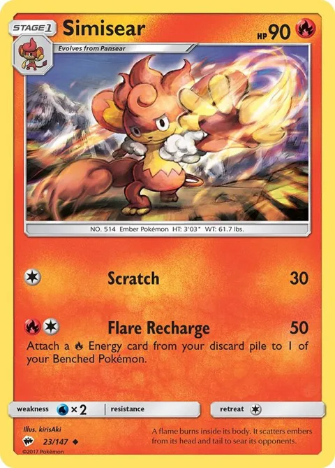 Simisear #23/147 Pokémon card from SM - Burning Shadows