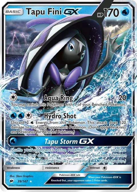 Tapu Fini GX #39/147 Holofoil Pokémon card from SM - Burning Shadows