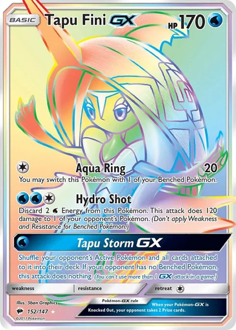 Tapu Fini GX Secret Rare #152/147 Holofoil Pokémon card from SM - Burning Shadows