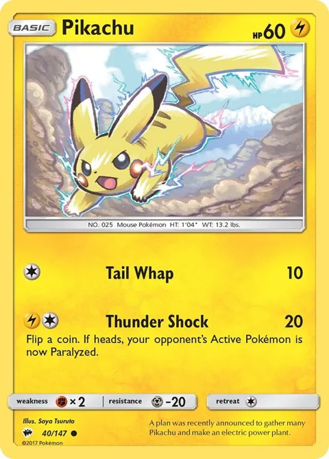 Pikachu #40/147 Pokémon card from SM - Burning Shadows