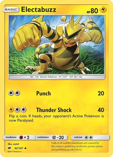 Electabuzz #42/147 Reverse Holofoil Pokémon card from SM - Burning Shadows