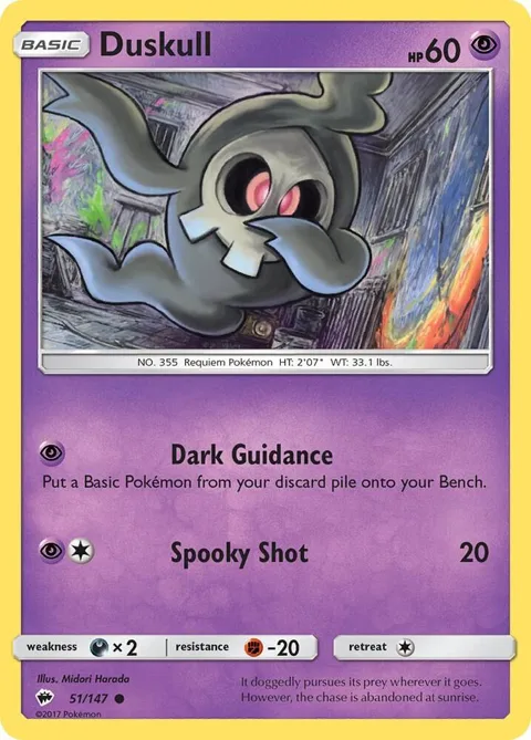 Duskull #51/147 Reverse Holofoil Pokémon card from SM - Burning Shadows