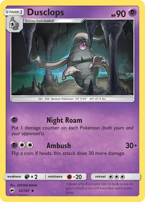 Dusclops #52/147 Reverse Holofoil Pokémon card from SM - Burning Shadows