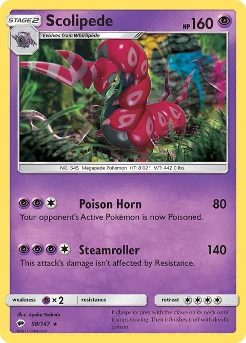 Scolipede #58/147 Reverse Holofoil Pokémon card from SM - Burning Shadows