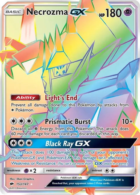 Necrozma GX Secret Rare #153/147 Holofoil Pokémon card from SM - Burning Shadows