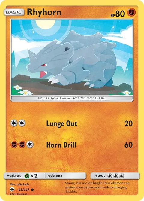 Rhyhorn #65/147 Reverse Holofoil Pokémon card from SM - Burning Shadows