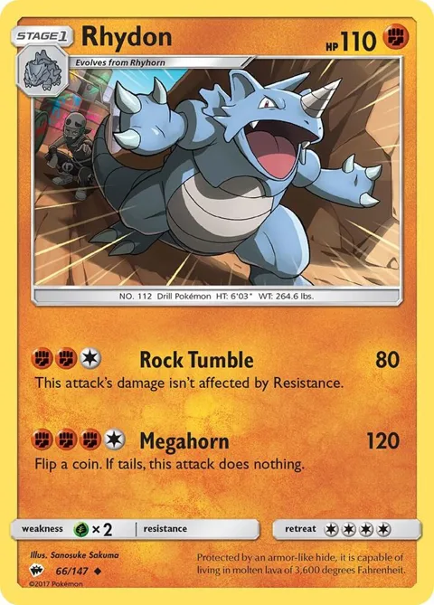 Rhydon #66/147 Reverse Holofoil Pokémon card from SM - Burning Shadows