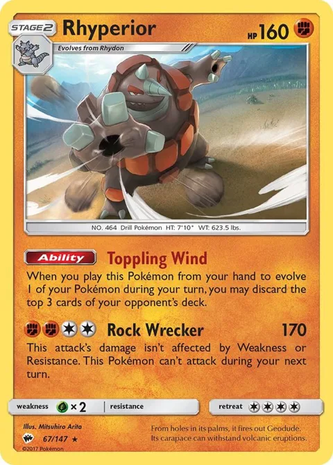 Rhyperior #67/147 Reverse Holofoil Pokémon card from SM - Burning Shadows