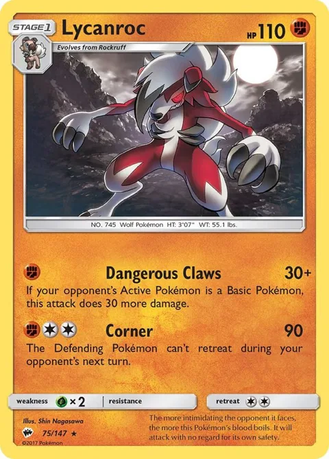 Lycanroc 75 #75/147 Reverse Holofoil Pokémon card from SM - Burning Shadows