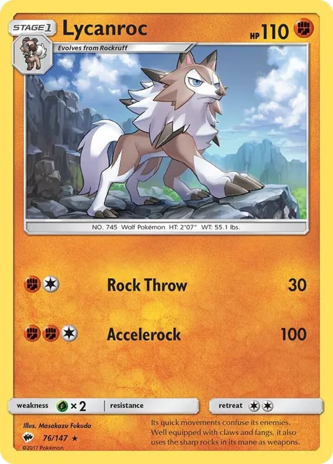 Lycanroc 76 #76/147 Reverse Holofoil Pokémon card from SM - Burning Shadows