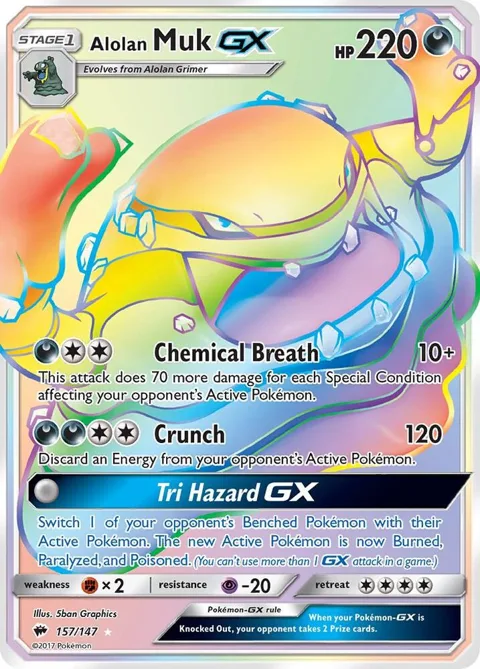 Alolan Muk GX Secret Rare #157/147 Holofoil Pokémon card from SM - Burning Shadows