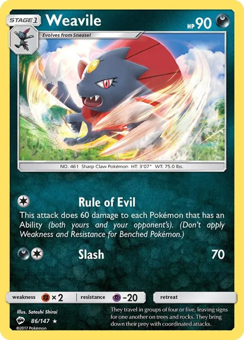 Weavile #86/147 Pokémon card from SM - Burning Shadows