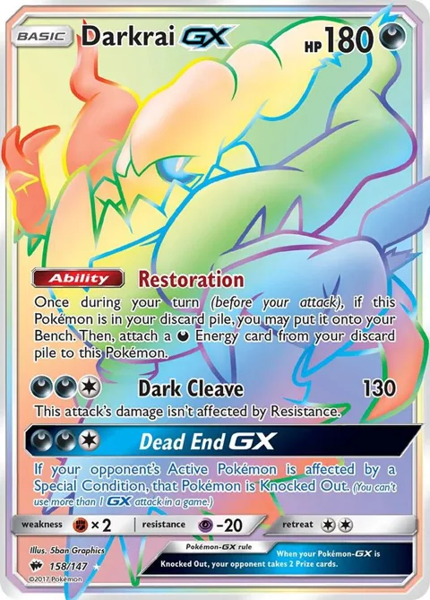 Darkrai GX Secret Rare #158/147 Holofoil Pokémon card from SM - Burning Shadows