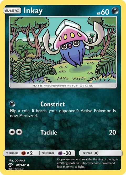 Inkay #89/147 Pokémon card from SM - Burning Shadows