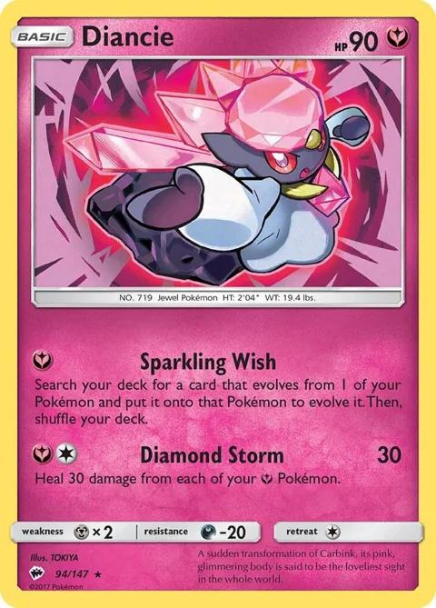 Diancie #94/147 Reverse Holofoil Pokémon card from SM - Burning Shadows