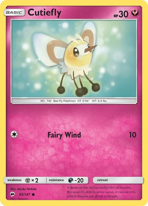 Cutiefly #95/147 Reverse Holofoil Pokémon card from SM - Burning Shadows