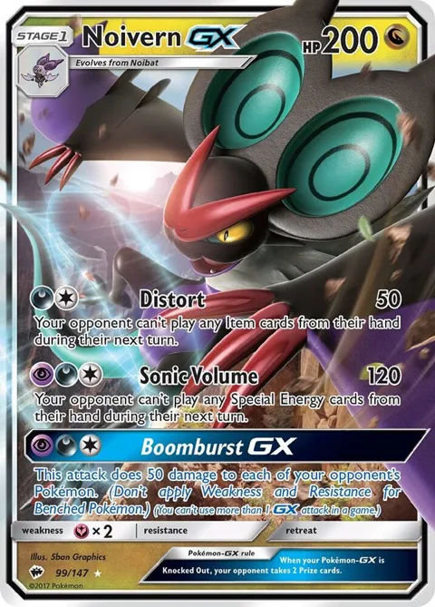 Noivern GX #99/147 Holofoil Pokémon card from SM - Burning Shadows