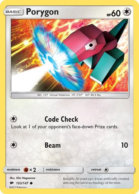 Porygon #103/147 Reverse Holofoil Pokémon card from SM - Burning Shadows