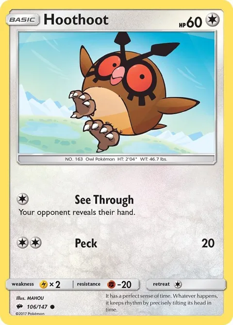 Hoothoot #106/147 Pokémon card from SM - Burning Shadows