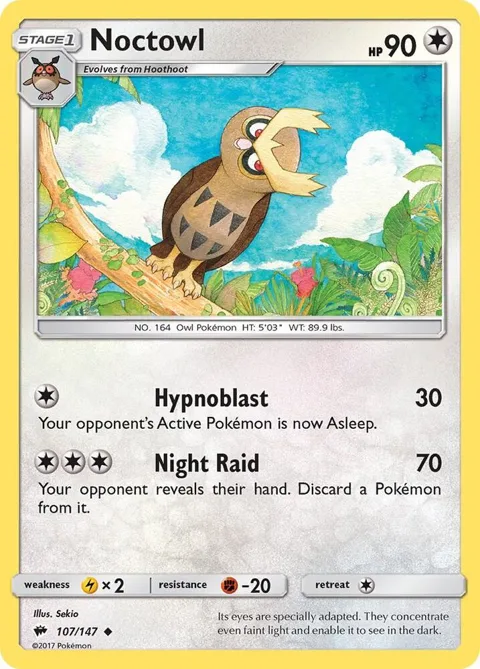 Noctowl #107/147 Reverse Holofoil Pokémon card from SM - Burning Shadows