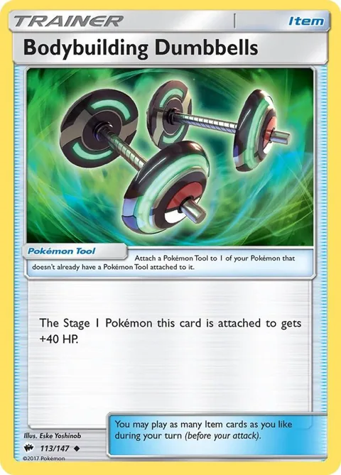 Bodybuilding Dumbbells #113/147 Reverse Holofoil Pokémon card from SM - Burning Shadows