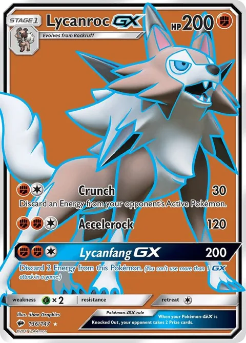 Lycanroc GX Full Art #136/147 Holofoil Pokémon card from SM - Burning Shadows