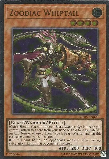 Zoodiac Whiptail Ultimate Rare OP05-EN002 Yu-Gi-Oh card from OTS Tournament Pack 5