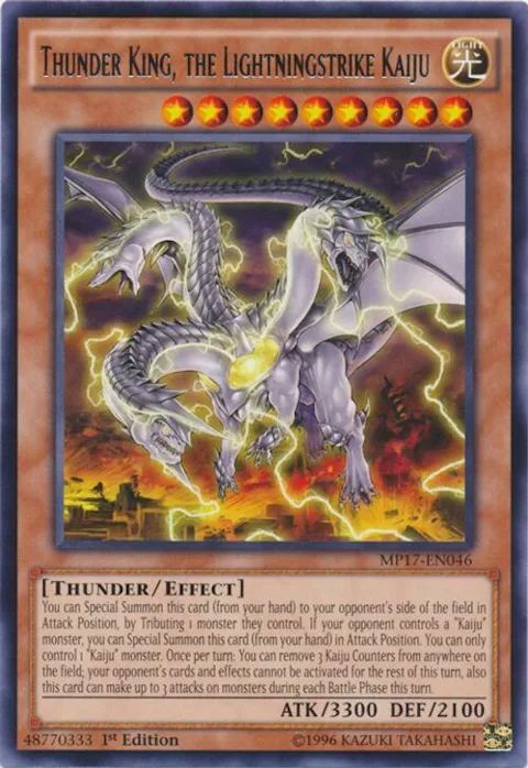 Thunder King, the Lightningstrike Kaiju MP17-EN046 Yu-Gi-Oh card from 2017 Mega-Tins Mega Pack