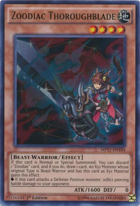 Zoodiac Thoroughblade MP17-EN184 Yu-Gi-Oh card from 2017 Mega-Tins Mega Pack